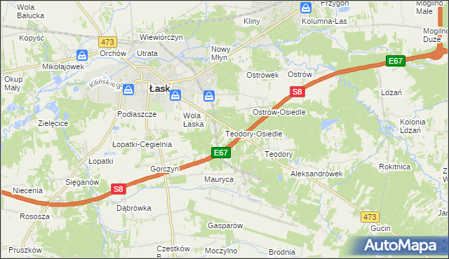 mapa Teodory-Osiedle, Teodory-Osiedle na mapie Targeo
