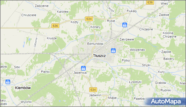 mapa Tłuszcz powiat wołomiński, Tłuszcz powiat wołomiński na mapie Targeo