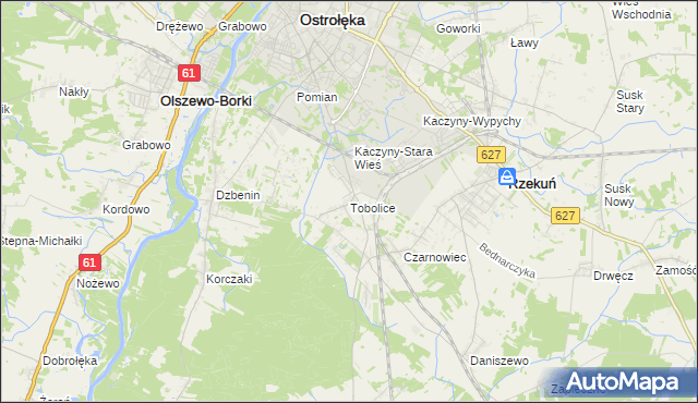 mapa Tobolice gmina Rzekuń, Tobolice gmina Rzekuń na mapie Targeo