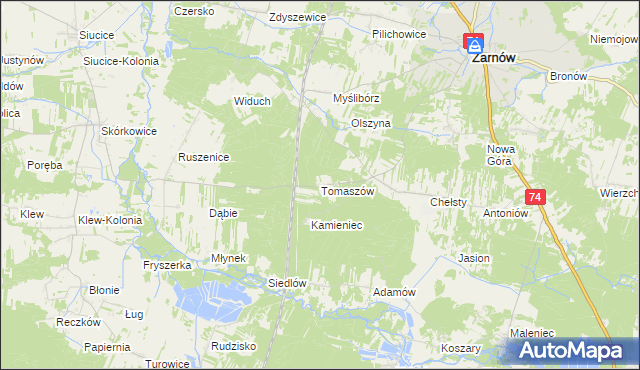 mapa Tomaszów gmina Żarnów, Tomaszów gmina Żarnów na mapie Targeo