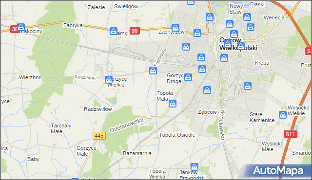 mapa Topola Mała, Topola Mała na mapie Targeo