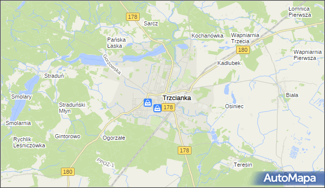 mapa Trzcianka powiat czarnkowsko-trzcianecki, Trzcianka powiat czarnkowsko-trzcianecki na mapie Targeo