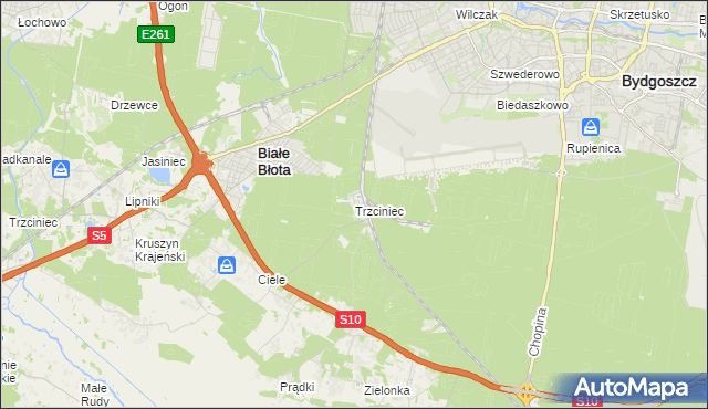 mapa Trzciniec gmina Białe Błota, Trzciniec gmina Białe Błota na mapie Targeo