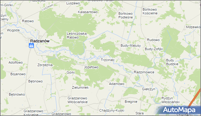 mapa Trzciniec gmina Radzanów, Trzciniec gmina Radzanów na mapie Targeo