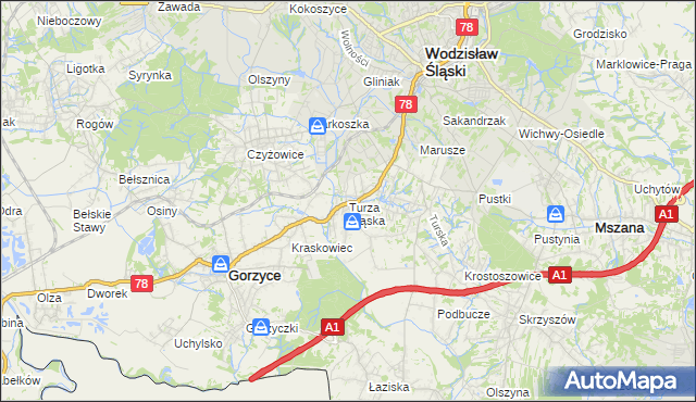 mapa Turza Śląska, Turza Śląska na mapie Targeo