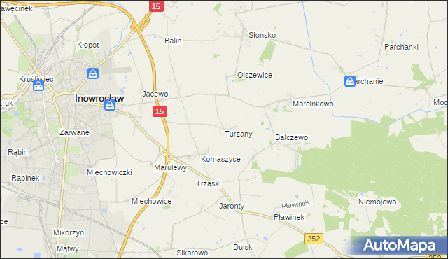mapa Turzany gmina Inowrocław, Turzany gmina Inowrocław na mapie Targeo