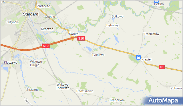 mapa Tychowo gmina Stargard, Tychowo gmina Stargard na mapie Targeo