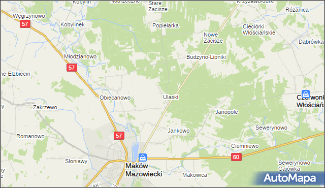 mapa Ulaski gmina Czerwonka, Ulaski gmina Czerwonka na mapie Targeo