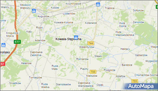 mapa Walentynów gmina Kowala, Walentynów gmina Kowala na mapie Targeo