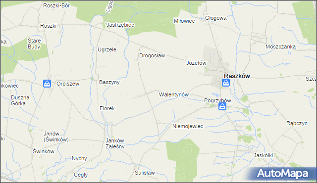 mapa Walentynów gmina Raszków, Walentynów gmina Raszków na mapie Targeo