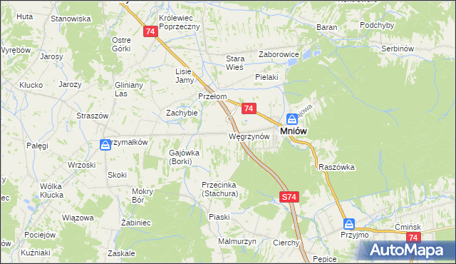 mapa Węgrzynów gmina Mniów, Węgrzynów gmina Mniów na mapie Targeo