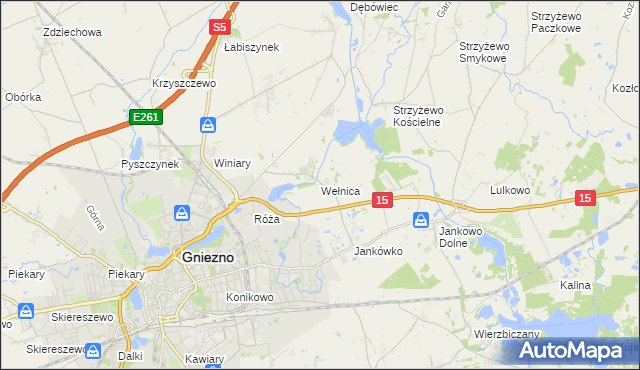 mapa Wełnica gmina Gniezno, Wełnica gmina Gniezno na mapie Targeo