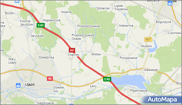 mapa Widów gmina Rudziniec, Widów gmina Rudziniec na mapie Targeo