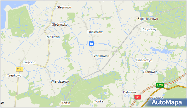 mapa Wiekowice gmina Darłowo, Wiekowice gmina Darłowo na mapie Targeo