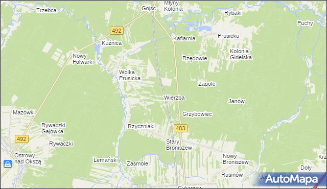 mapa Wierzba gmina Nowa Brzeźnica, Wierzba gmina Nowa Brzeźnica na mapie Targeo