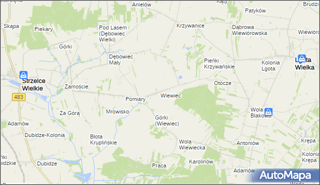 mapa Wiewiec, Wiewiec na mapie Targeo