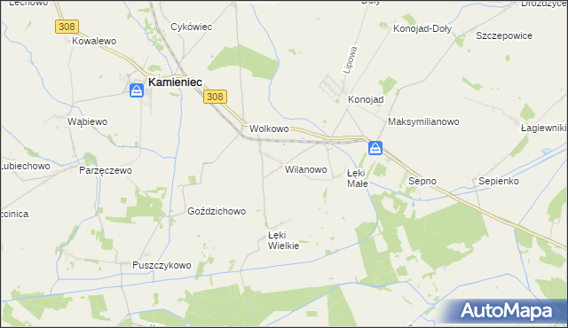 mapa Wilanowo gmina Kamieniec, Wilanowo gmina Kamieniec na mapie Targeo