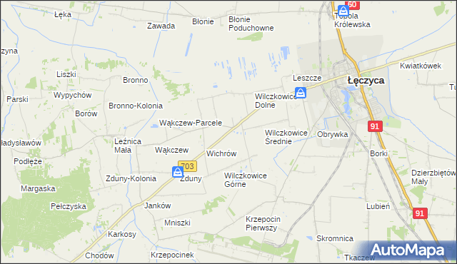 mapa Wilczkowice nad Szosą, Wilczkowice nad Szosą na mapie Targeo