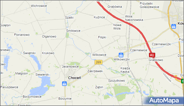 mapa Wilkowice gmina Choceń, Wilkowice gmina Choceń na mapie Targeo