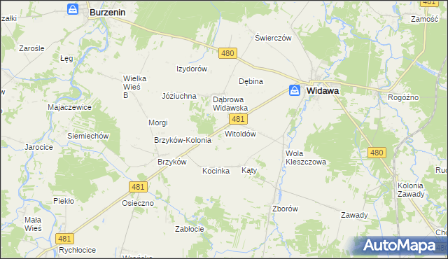 mapa Witoldów gmina Widawa, Witoldów gmina Widawa na mapie Targeo