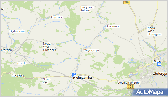 mapa Wojcieszyn gmina Pielgrzymka, Wojcieszyn gmina Pielgrzymka na mapie Targeo