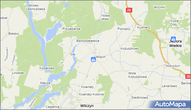 mapa Wójcin gmina Jeziora Wielkie, Wójcin gmina Jeziora Wielkie na mapie Targeo
