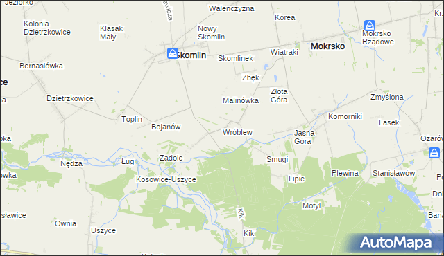 mapa Wróblew gmina Skomlin, Wróblew gmina Skomlin na mapie Targeo