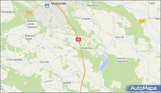 mapa Wydmusy, Wydmusy na mapie Targeo