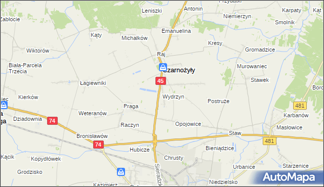 mapa Wydrzyn gmina Czarnożyły, Wydrzyn gmina Czarnożyły na mapie Targeo