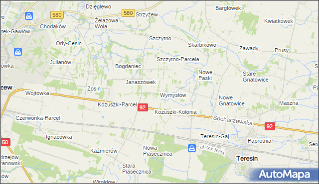 mapa Wymysłów gmina Sochaczew, Wymysłów gmina Sochaczew na mapie Targeo