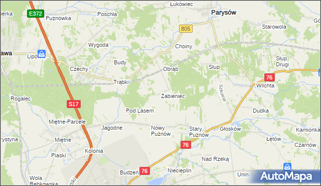 mapa Żabieniec gmina Parysów, Żabieniec gmina Parysów na mapie Targeo