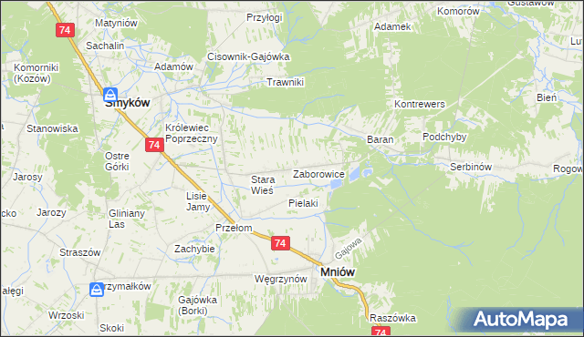 mapa Zaborowice gmina Mniów, Zaborowice gmina Mniów na mapie Targeo