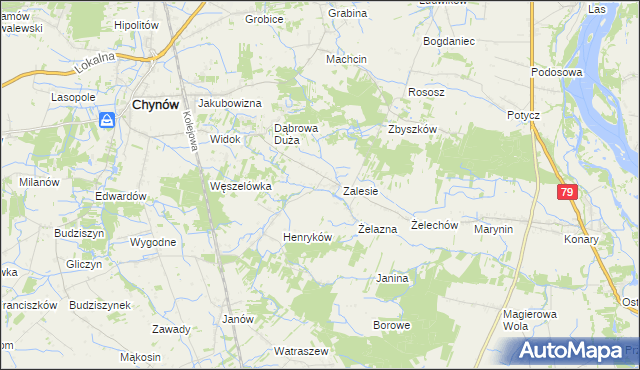 mapa Zadębie gmina Chynów, Zadębie gmina Chynów na mapie Targeo