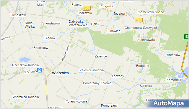 mapa Zalesice gmina Wierzbica, Zalesice gmina Wierzbica na mapie Targeo