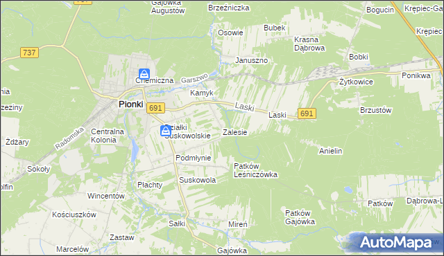 mapa Zalesie gmina Pionki, Zalesie gmina Pionki na mapie Targeo