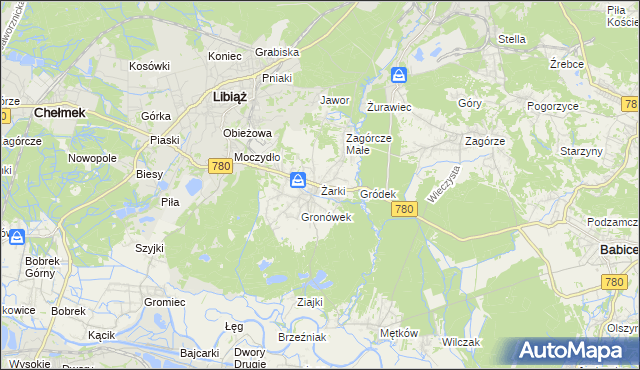 mapa Żarki gmina Libiąż, Żarki gmina Libiąż na mapie Targeo