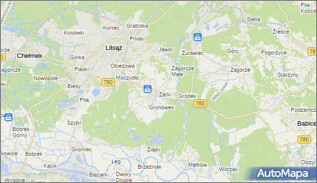mapa Żarki gmina Libiąż, Żarki gmina Libiąż na mapie Targeo
