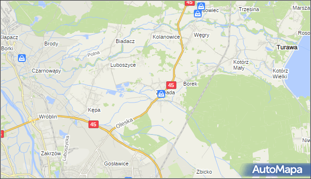 mapa Zawada gmina Turawa, Zawada gmina Turawa na mapie Targeo