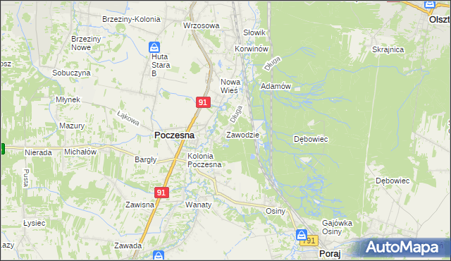 mapa Zawodzie gmina Poczesna, Zawodzie gmina Poczesna na mapie Targeo