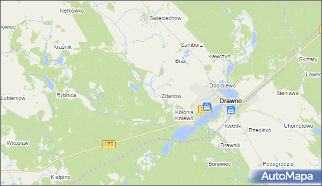 mapa Zdanów gmina Drawno, Zdanów gmina Drawno na mapie Targeo