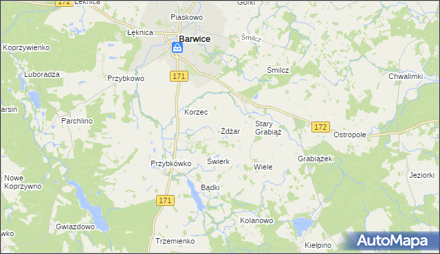mapa Żdżar gmina Barwice, Żdżar gmina Barwice na mapie Targeo