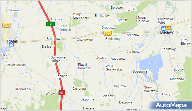 mapa Żdżary gmina Bielawy, Żdżary gmina Bielawy na mapie Targeo