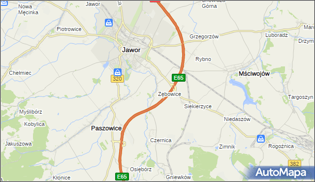 mapa Zębowice gmina Paszowice, Zębowice gmina Paszowice na mapie Targeo