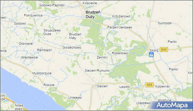 mapa Żerniki gmina Brudzeń Duży, Żerniki gmina Brudzeń Duży na mapie Targeo
