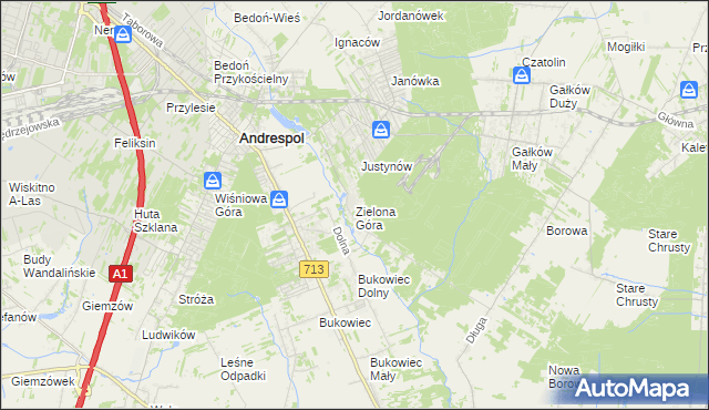 mapa Zielona Góra gmina Koluszki, Zielona Góra gmina Koluszki na mapie Targeo