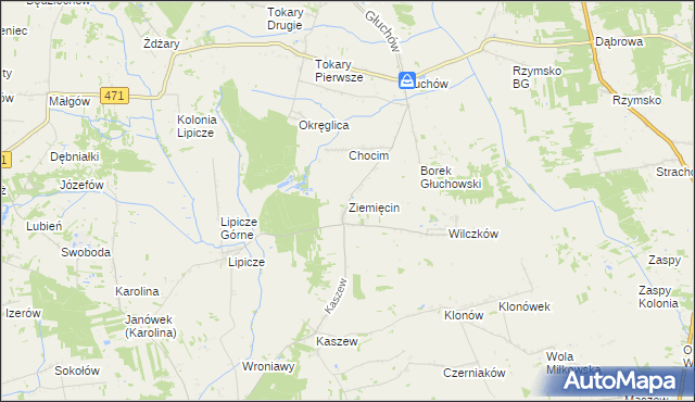 mapa Ziemięcin gmina Goszczanów, Ziemięcin gmina Goszczanów na mapie Targeo