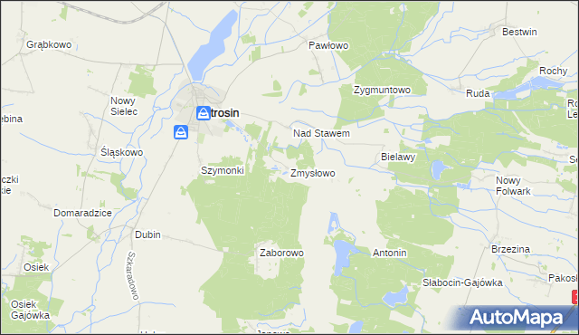 mapa Zmysłowo gmina Jutrosin, Zmysłowo gmina Jutrosin na mapie Targeo