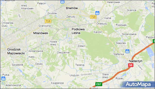 mapa Żółwin gmina Brwinów, Żółwin gmina Brwinów na mapie Targeo