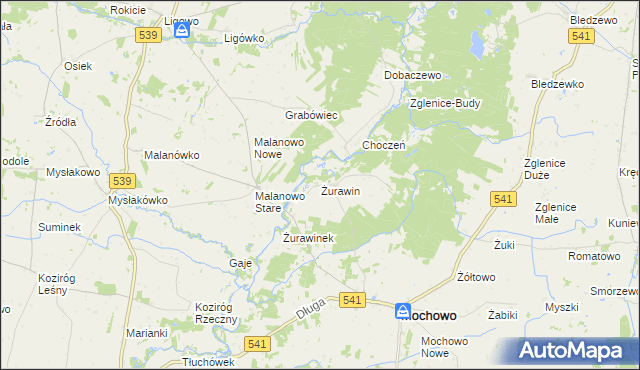 mapa Żurawin gmina Mochowo, Żurawin gmina Mochowo na mapie Targeo