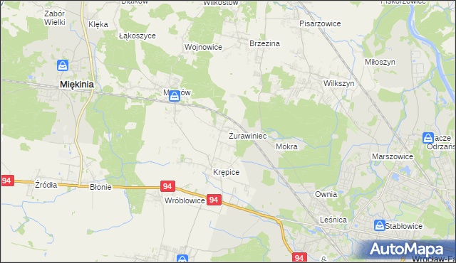 mapa Żurawiniec gmina Miękinia, Żurawiniec gmina Miękinia na mapie Targeo